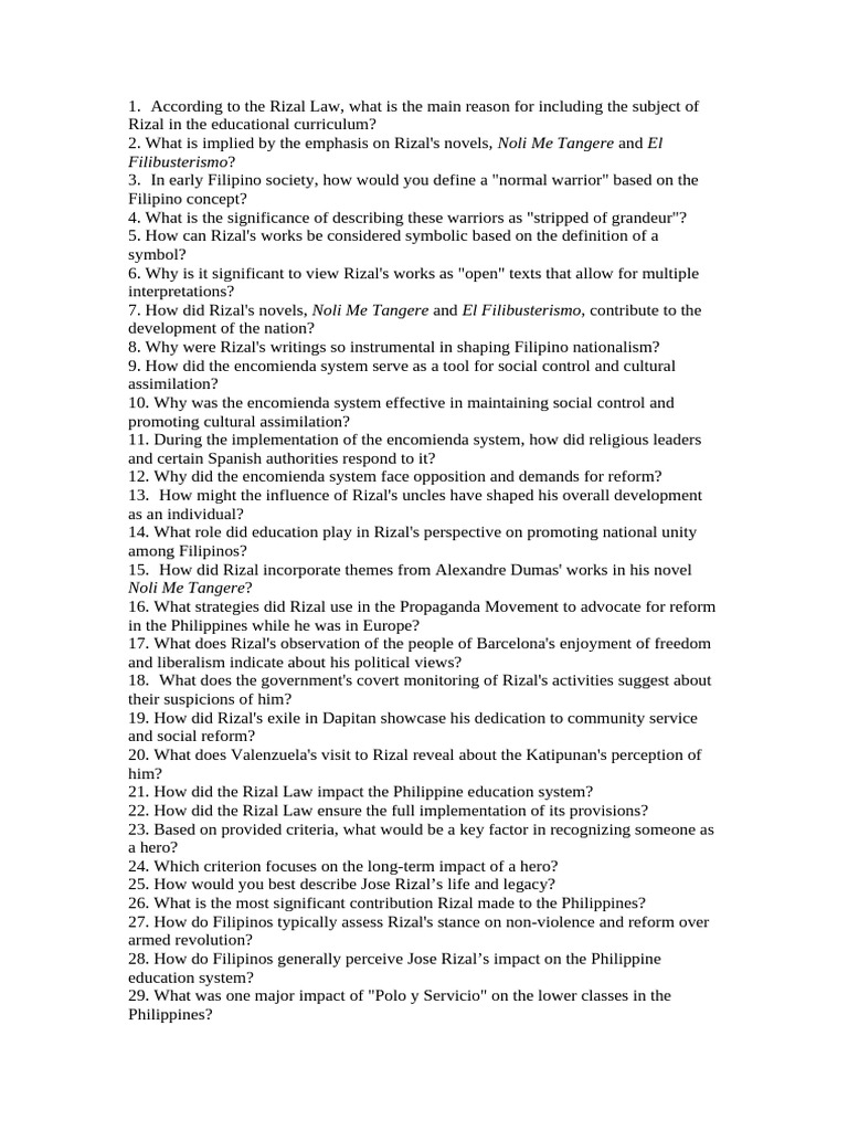 Questions For Rizal | PDF