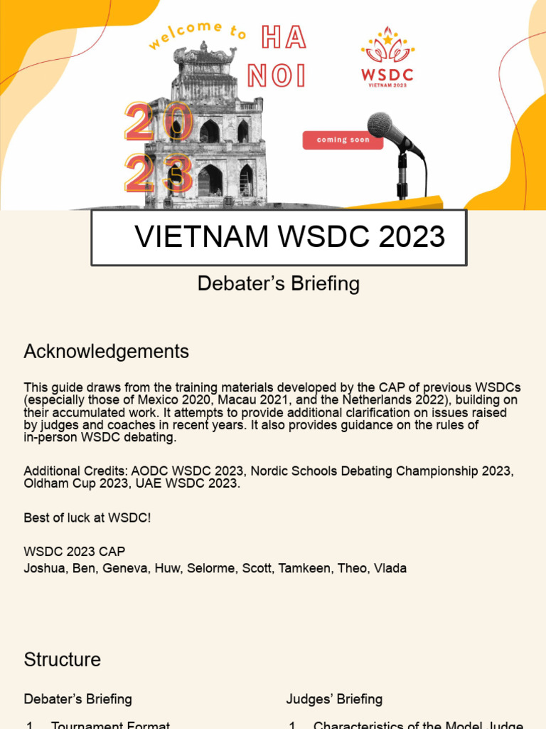 WSDC 2023 Debater's and Adjudicators' Briefing | PDF