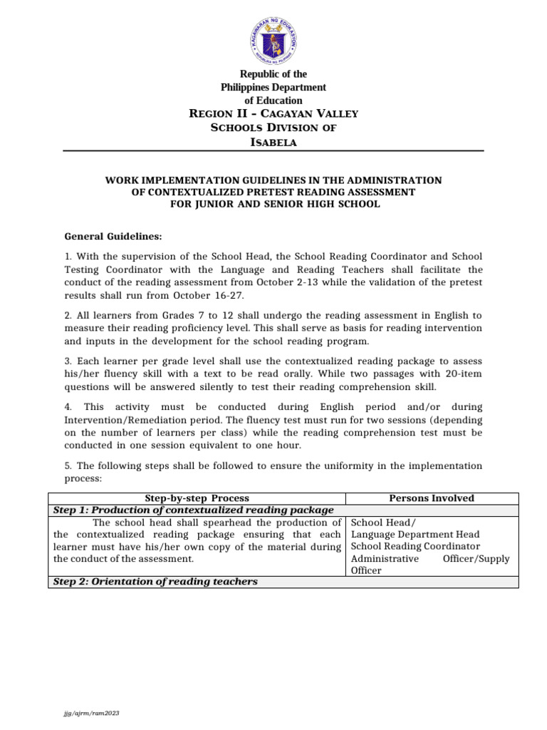 Work Implementation Guidelines in The Administration of Contextualized ...