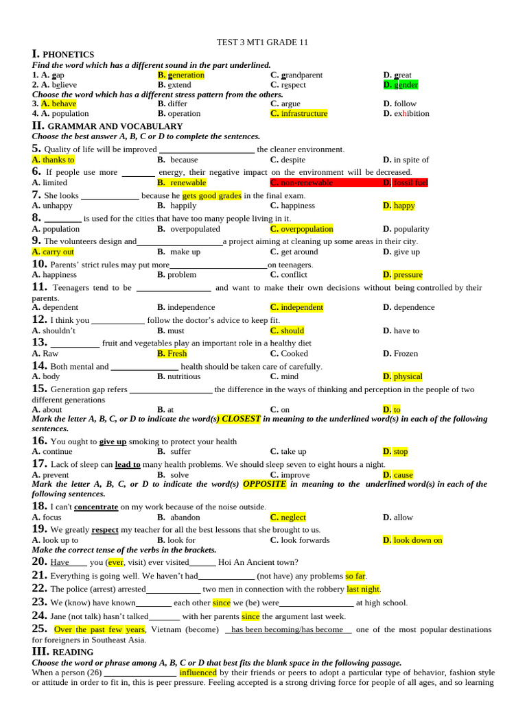 Test 3 MT 1 Grade 11 | PDF
