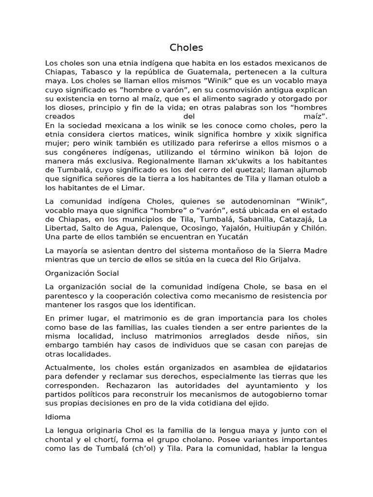 Cultura y vida de los Choles | PDF | Ciencias sociales | Historia