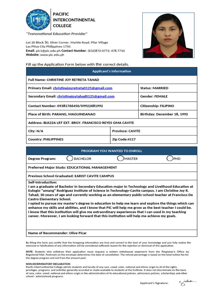 Student Application Pic | PDF