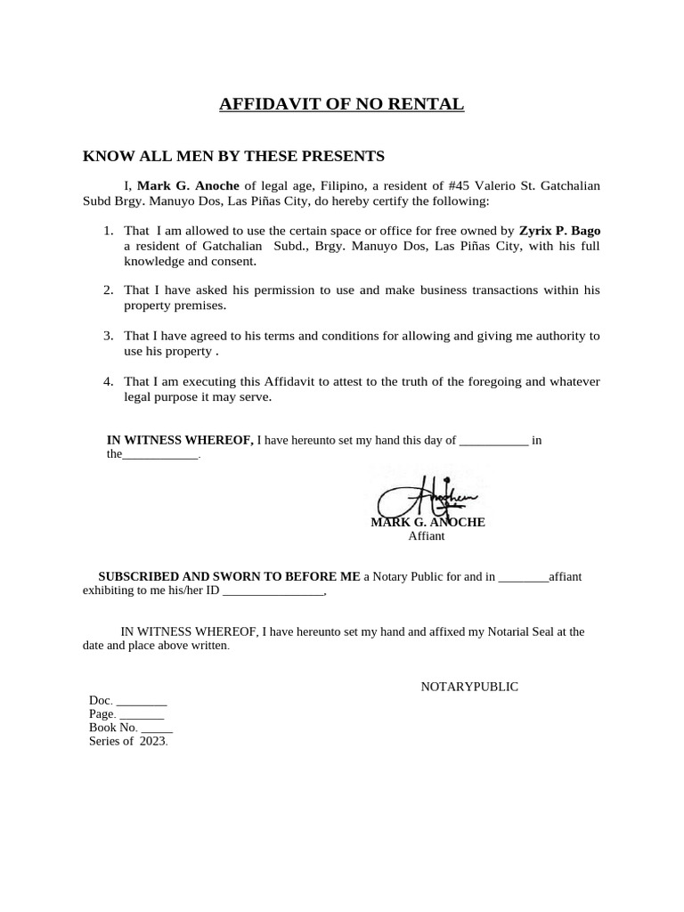 Affidavit - NO RENTAL | PDF