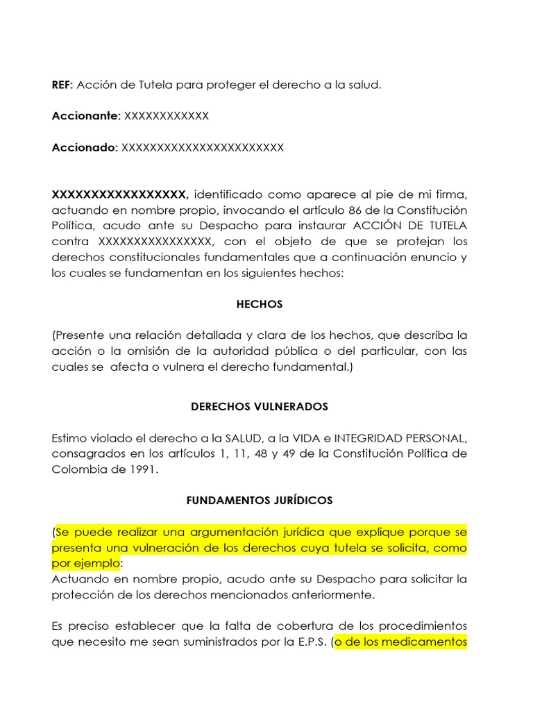 Acción de Tutela por Derecho a la Salud | PDF | Derecho Constitucional ...