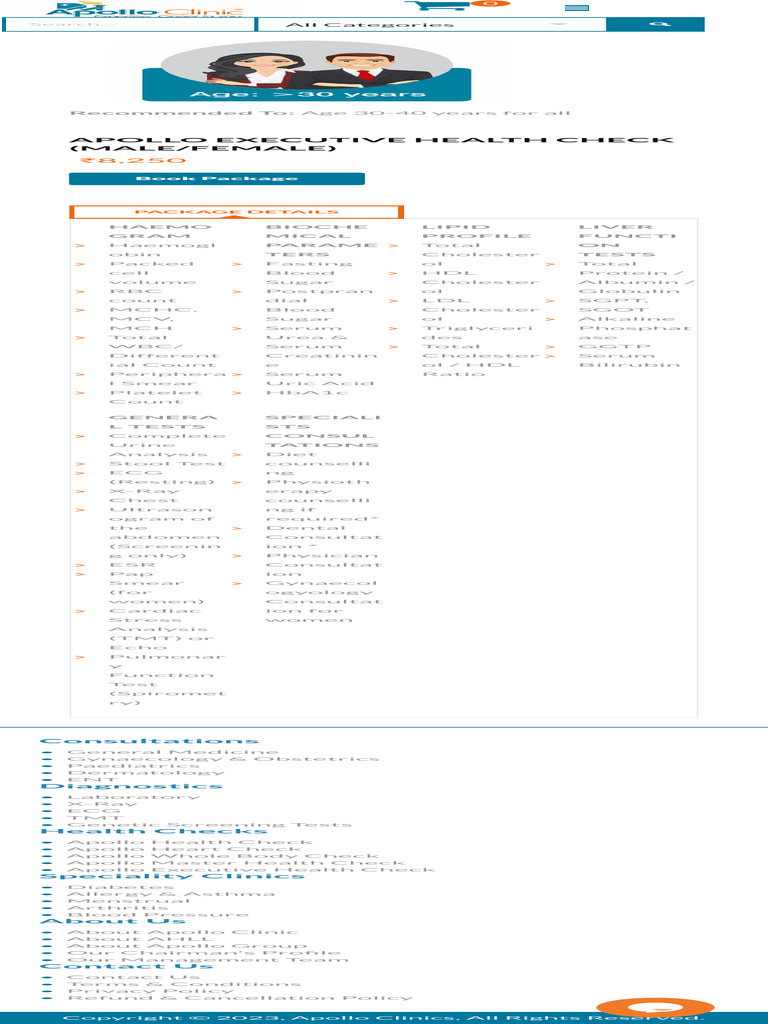 Full Body Checkup - Apollo Clinics Executive Health Check | PDF