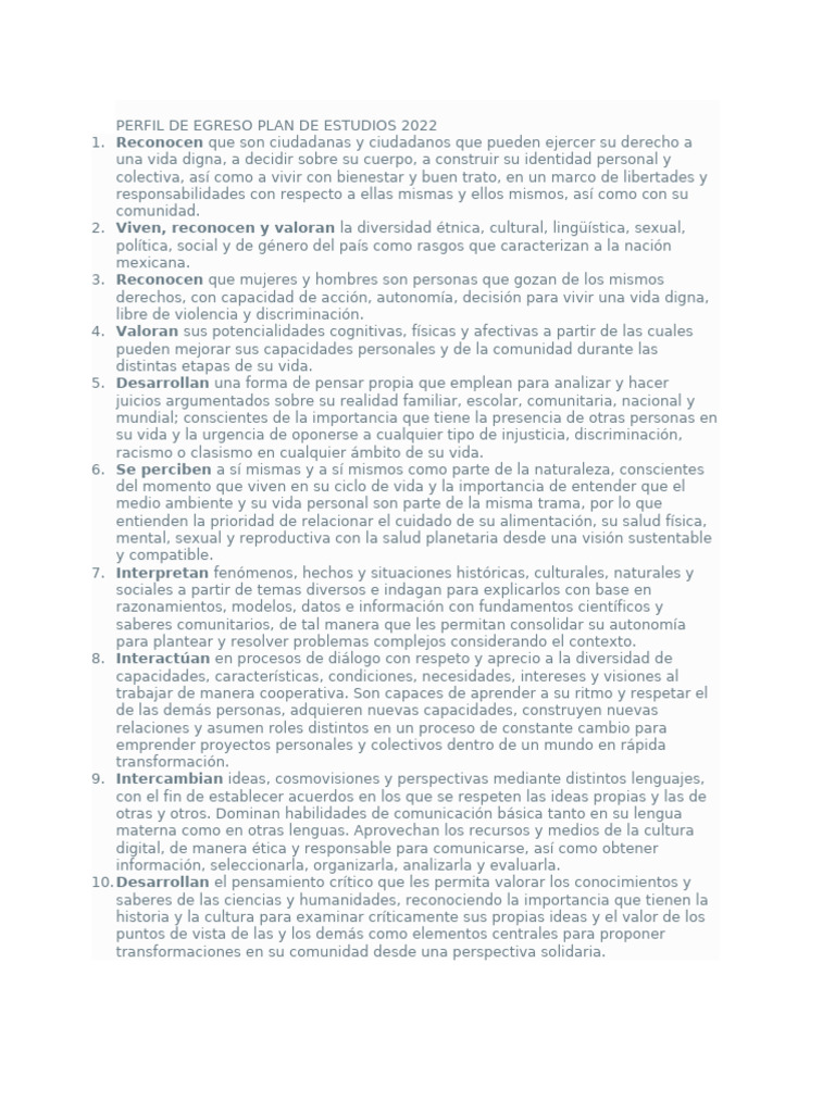 Perfil de Egreso Plan de Estudios 2022 | PDF