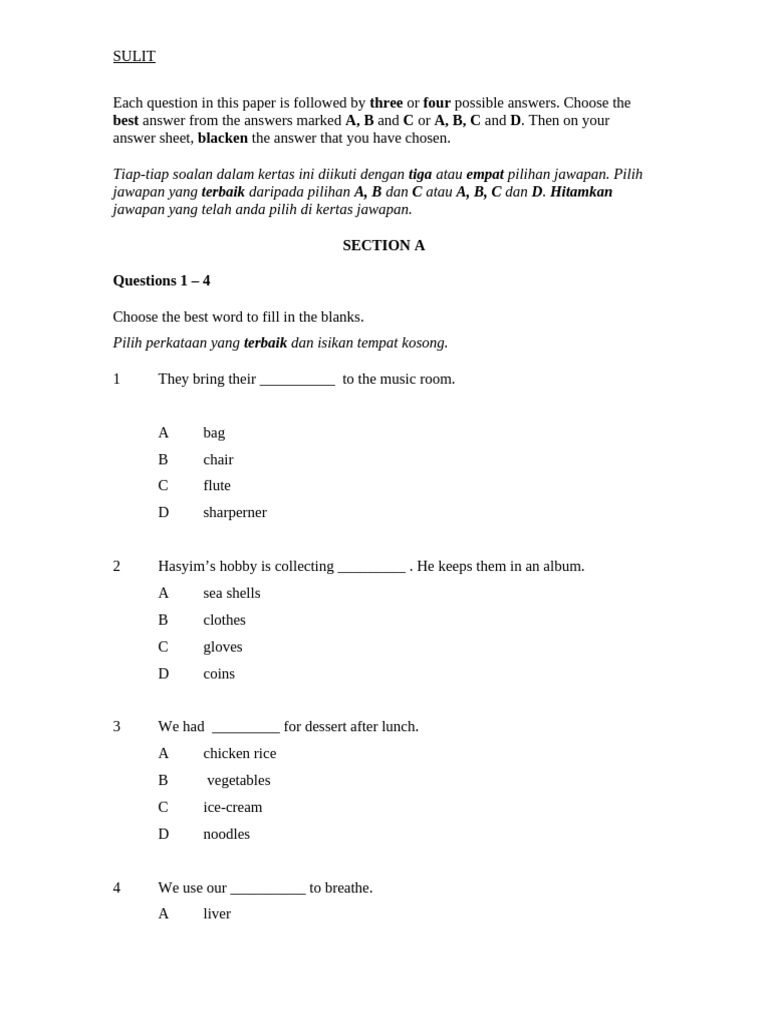 Bi Paper 1 Yr 4 | PDF