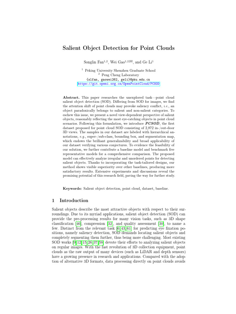 (点云显著性) Salient Object Detection for Point Clouds | PDF