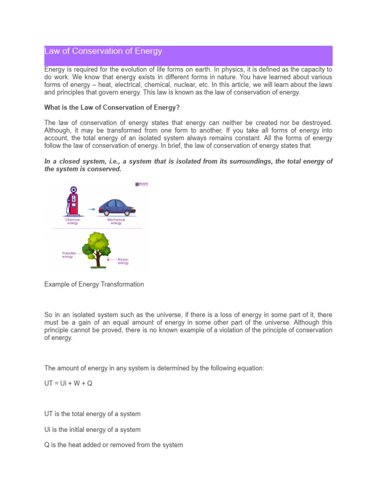 Law of Conservation of Energy | PDF | Heat | Power Station
