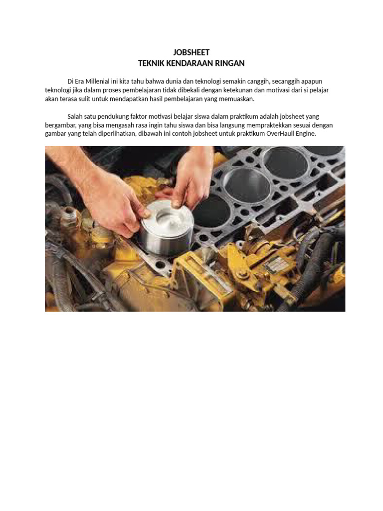 JOBSHEET Over Hole Engine | PDF | Engines | Science & Mathematics