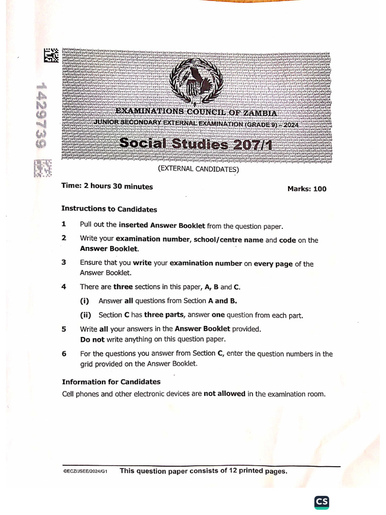 2024 Social Studies Paper 1 g9 | PDF