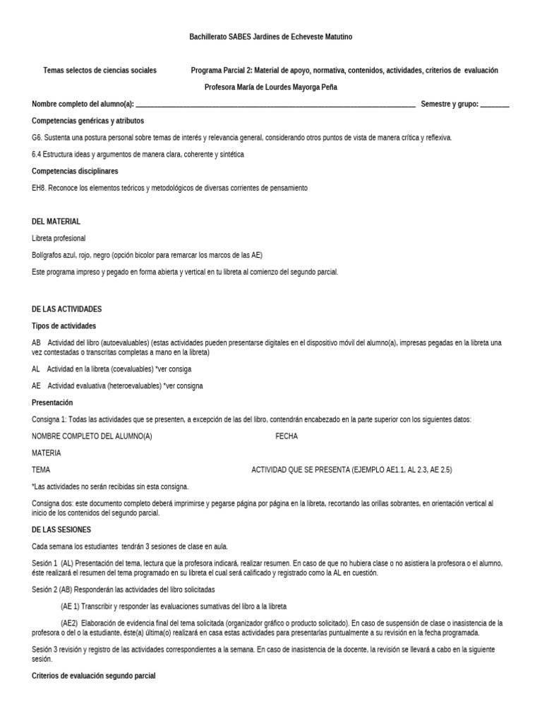 Programa Act Alumnos TSCS P2 SSI | PDF | Language Arts & Discipline
