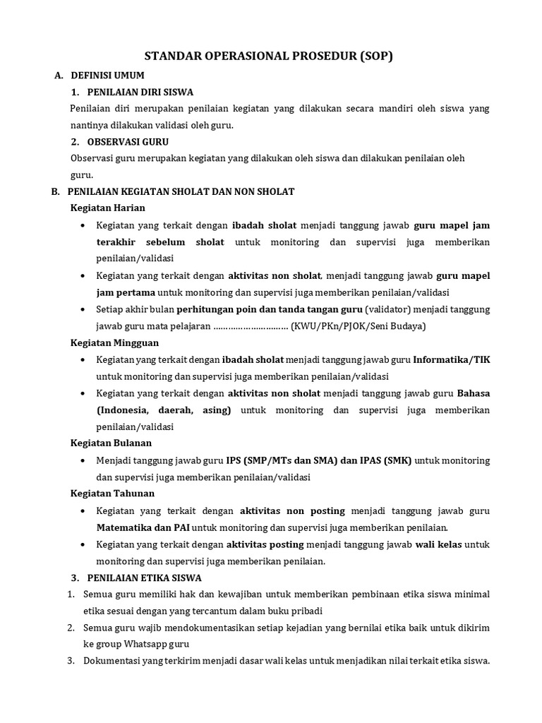 STANDART OPERASIONAL PROSEDUR (SOP) - 9 Okt 2024 | PDF