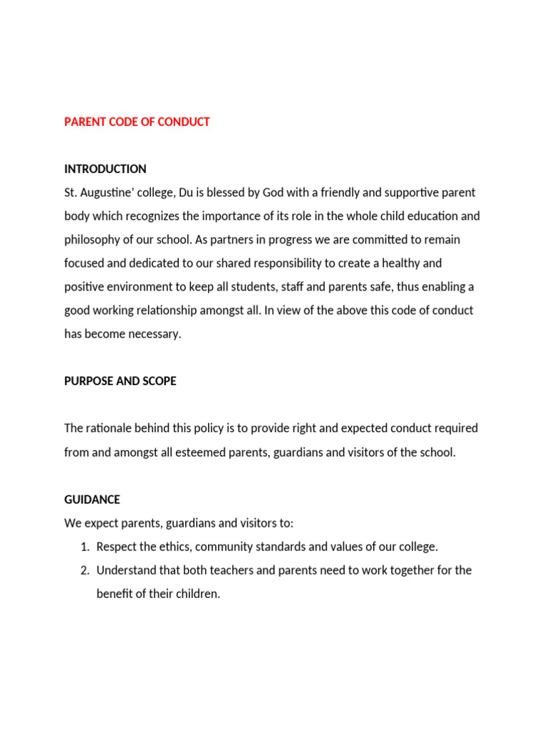 Parent Code of Conduct | PDF | Profanity | Wellness