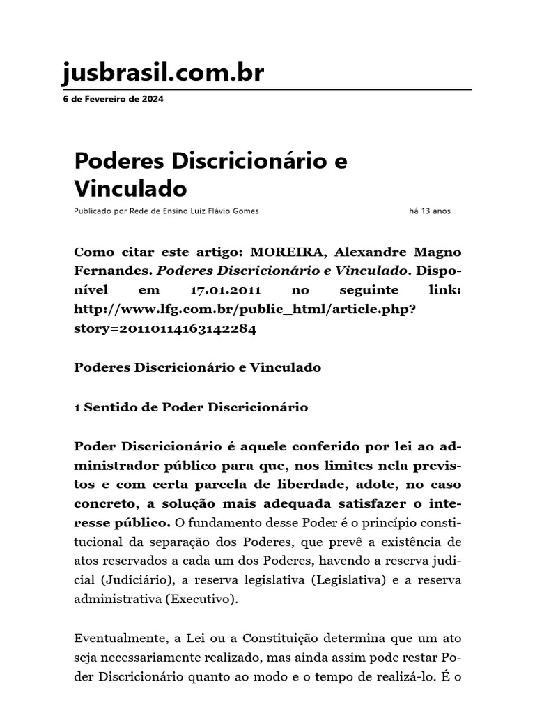 Poderes Discricionário E Vinculado Jusbrasil Pdf