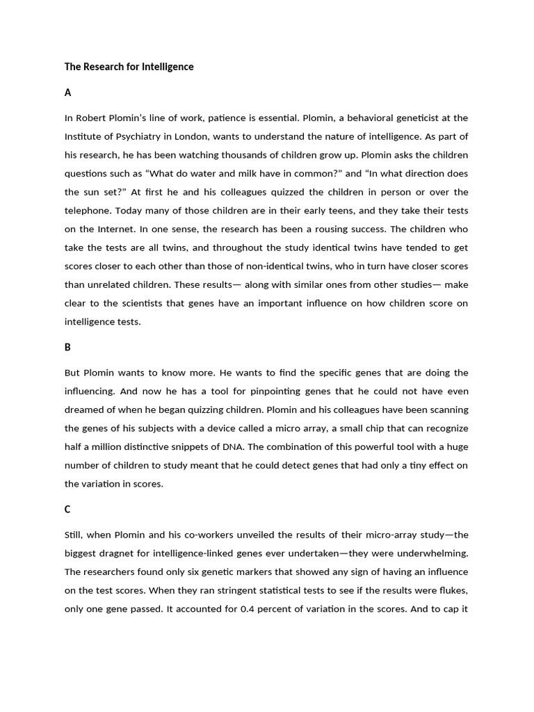 The Research For Intelligence | PDF | Intelligence Quotient | Wellness