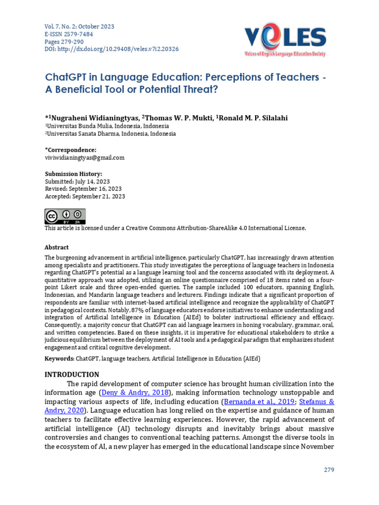 ChatGPT in Language Education Perceptions of Teach | PDF