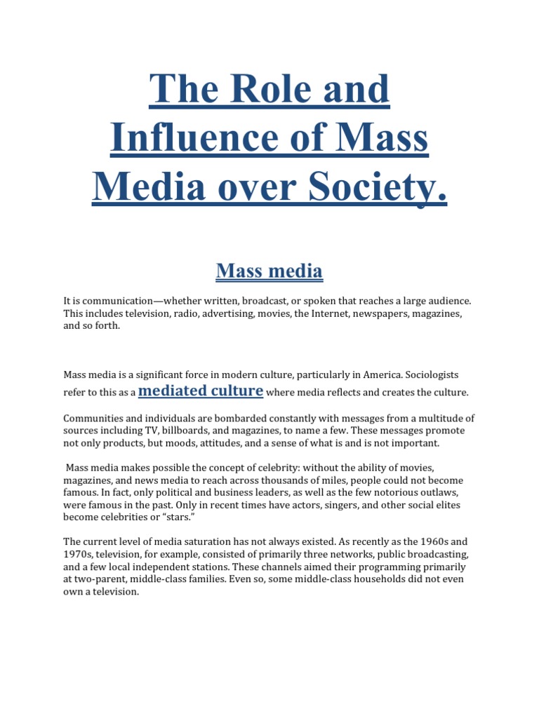 role of mass media in society