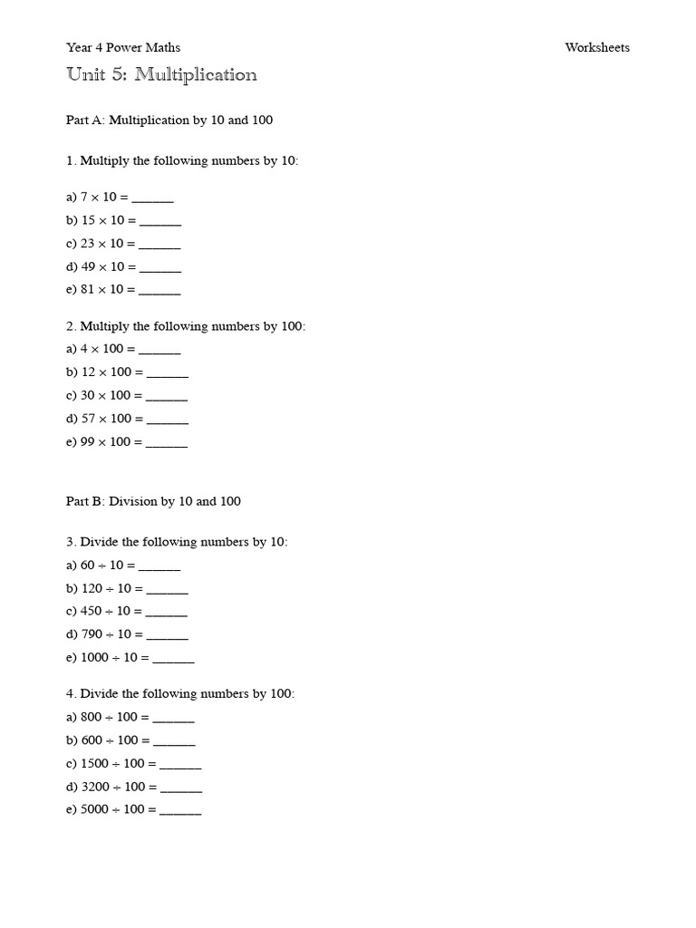 Maths Worksheet - Multiplication and Division | PDF