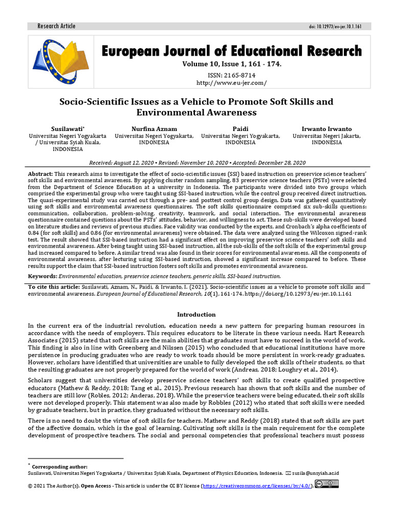 RRL-08 Socio-Scientific Issues As A Vehicle To Promote Soft Skills and ...
