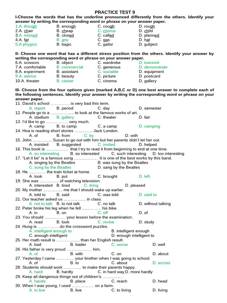 Practice Test 9 | PDF