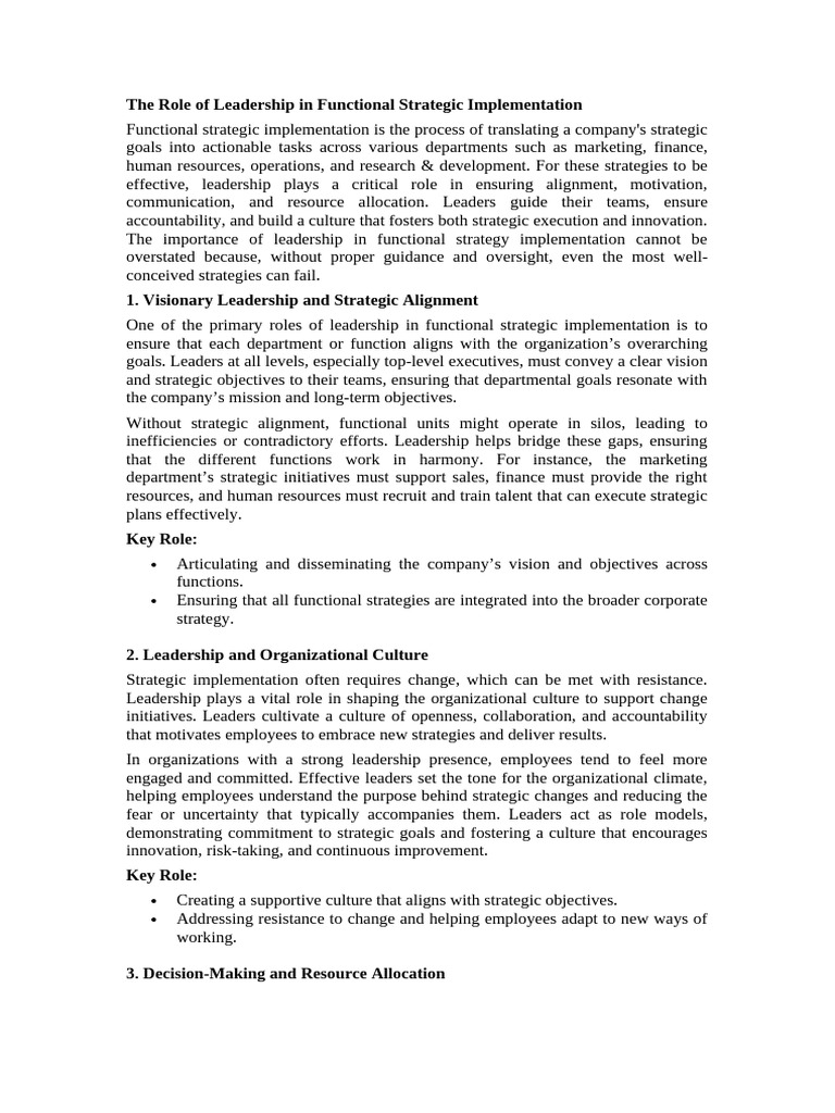 Leadership and Its Role in Strategic Management | PDF
