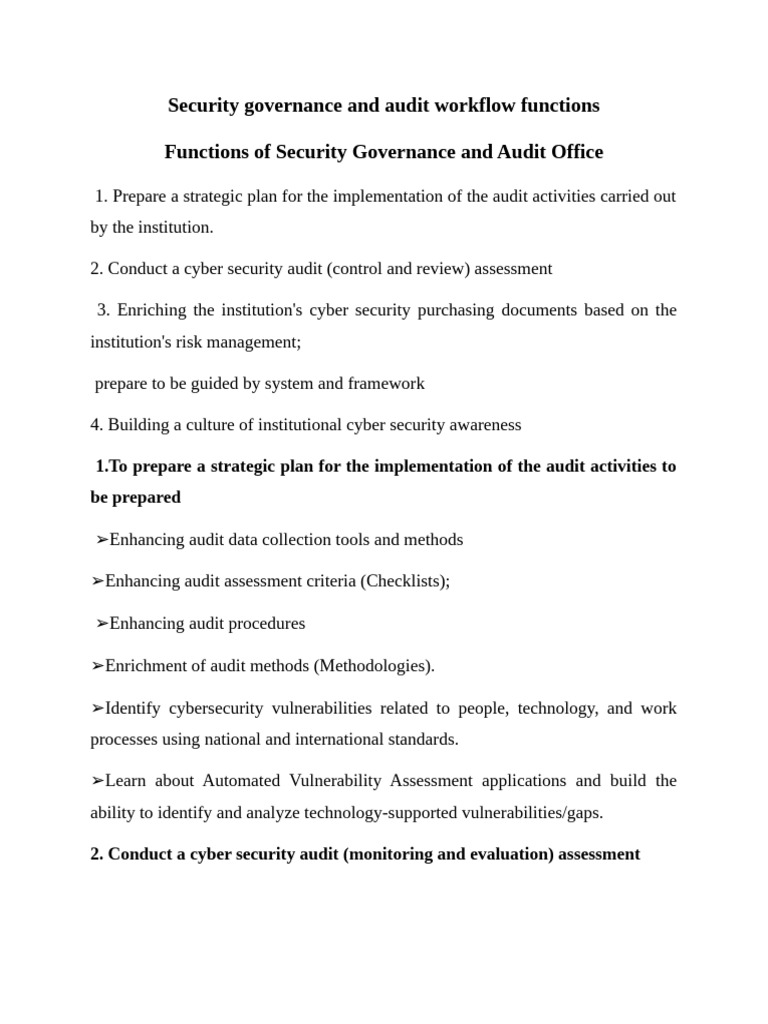 Security Governance and Audit Workflow Functions | PDF