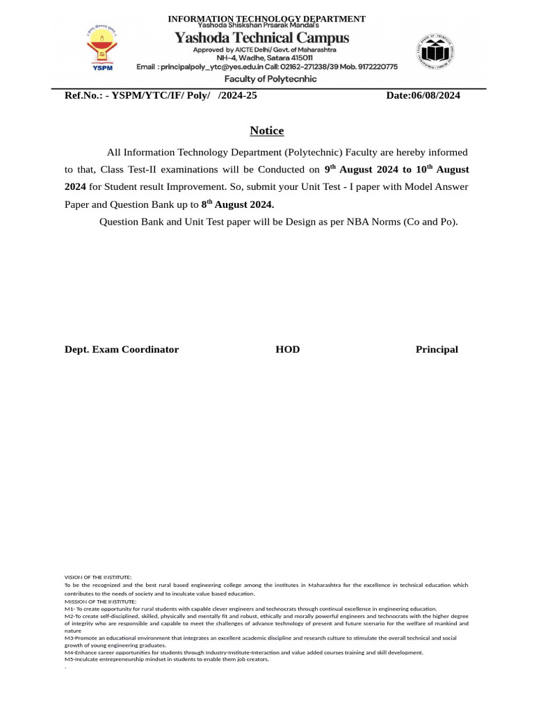 IF Unit - Test Notice Faculty | PDF