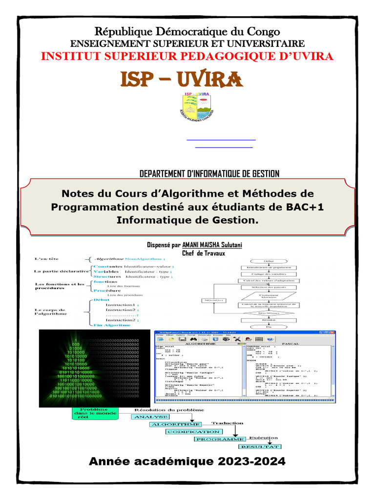 Cours d'Algorithme pour BAC+1 IG | PDF | Langage de programmation ...
