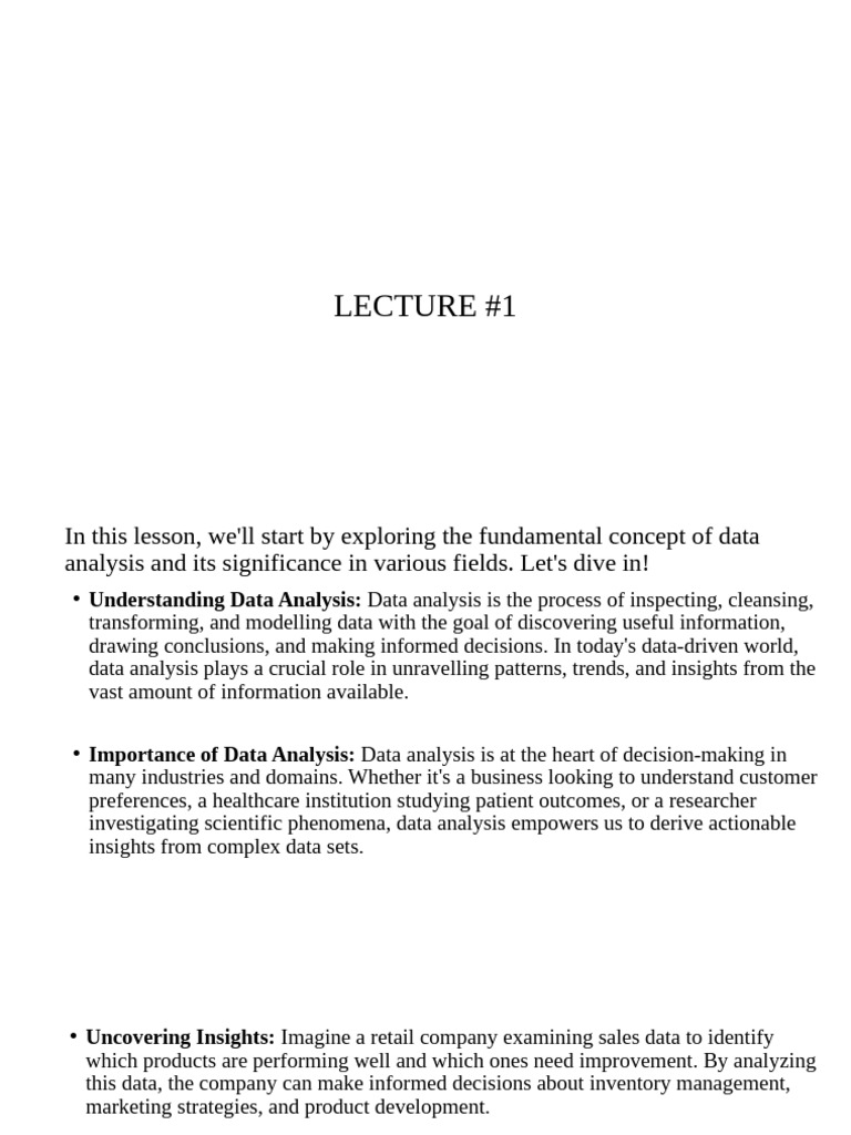 Lecture 1 - Introduction To Data Analysis | PDF