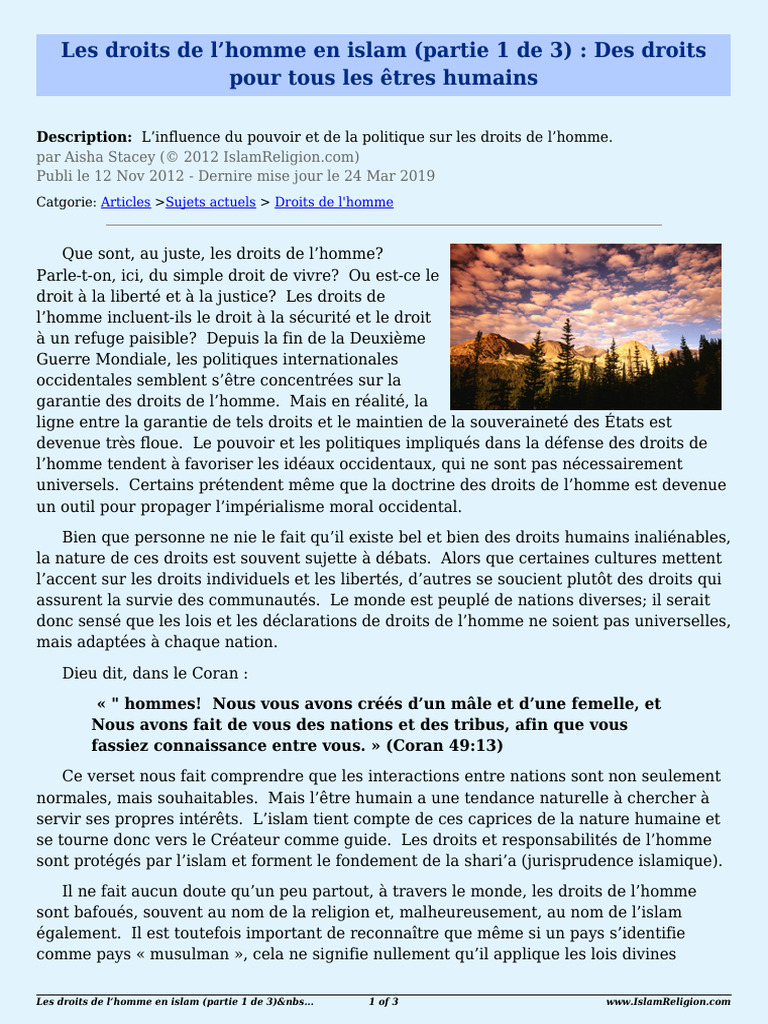 Human Rights in Islam Part 1 of 3 2575 FR | PDF