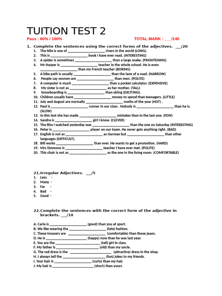 Tuition Test 2 | PDF
