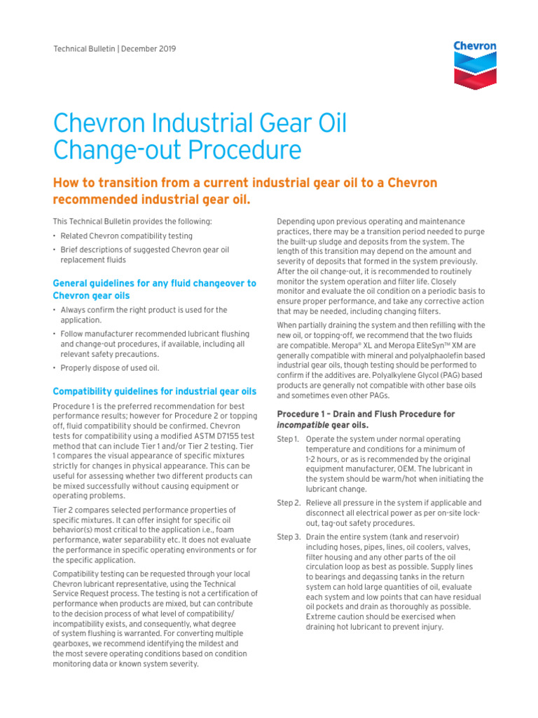 Chevron Ind Gear Oil Change-Out Tech Bulletin 122019 | PDF