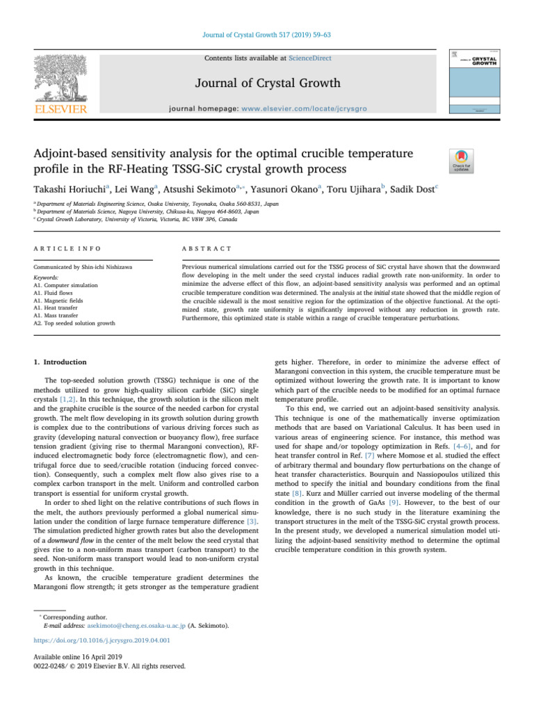 Adjoint-Based Sensitivity Analysis For The Optimal Crucible Temperature ...