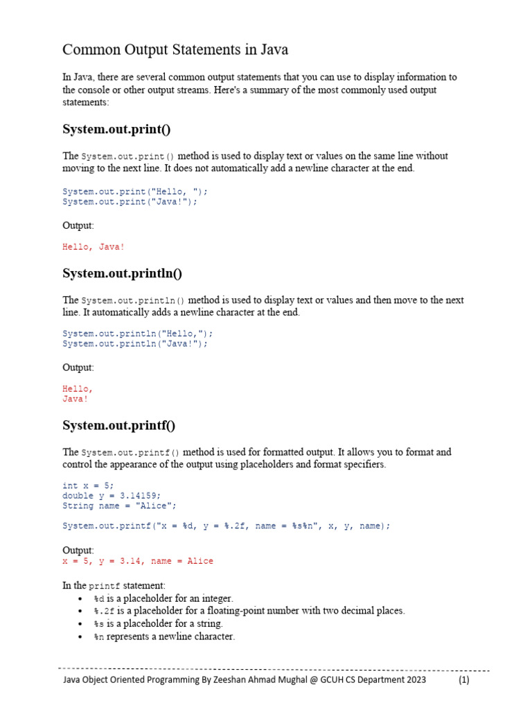 06 Common Output Statements in Java | PDF