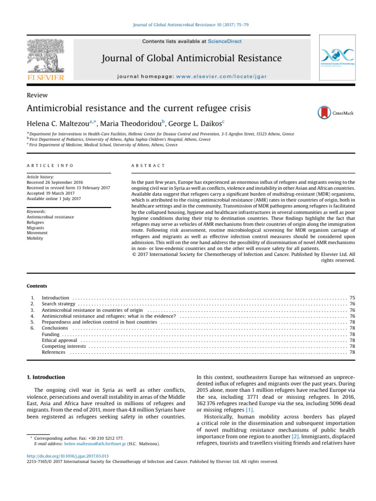 Antimicrobial Resistance and The Current Refugee Crisis | PDF