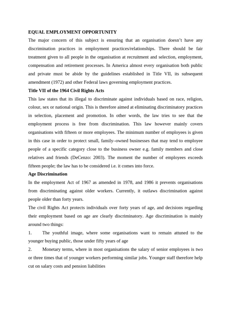 Equal Employment Opportunity Pdf