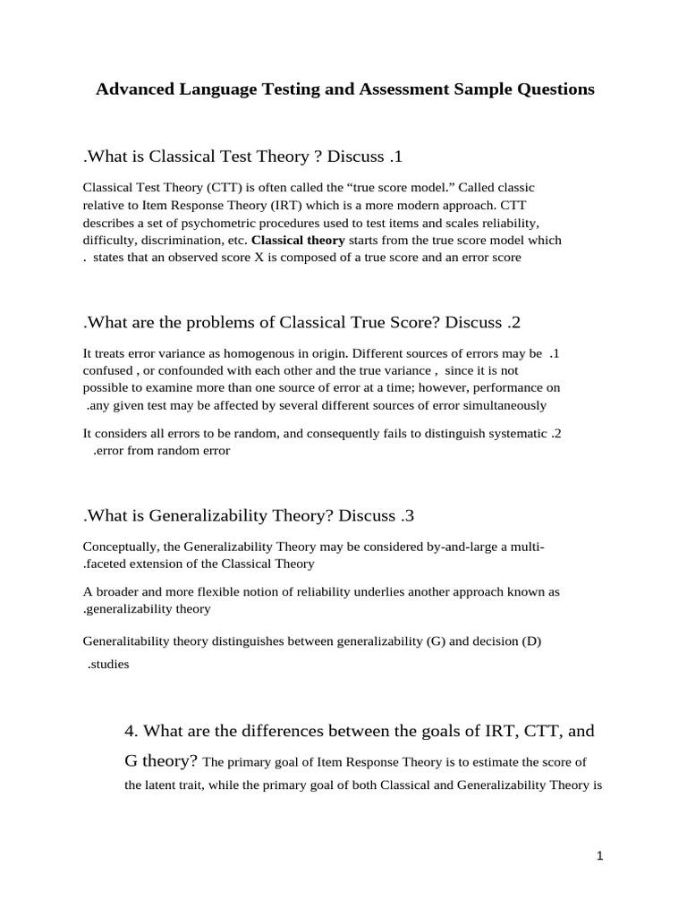 Language Testing and Assessment Sample Questions | PDF