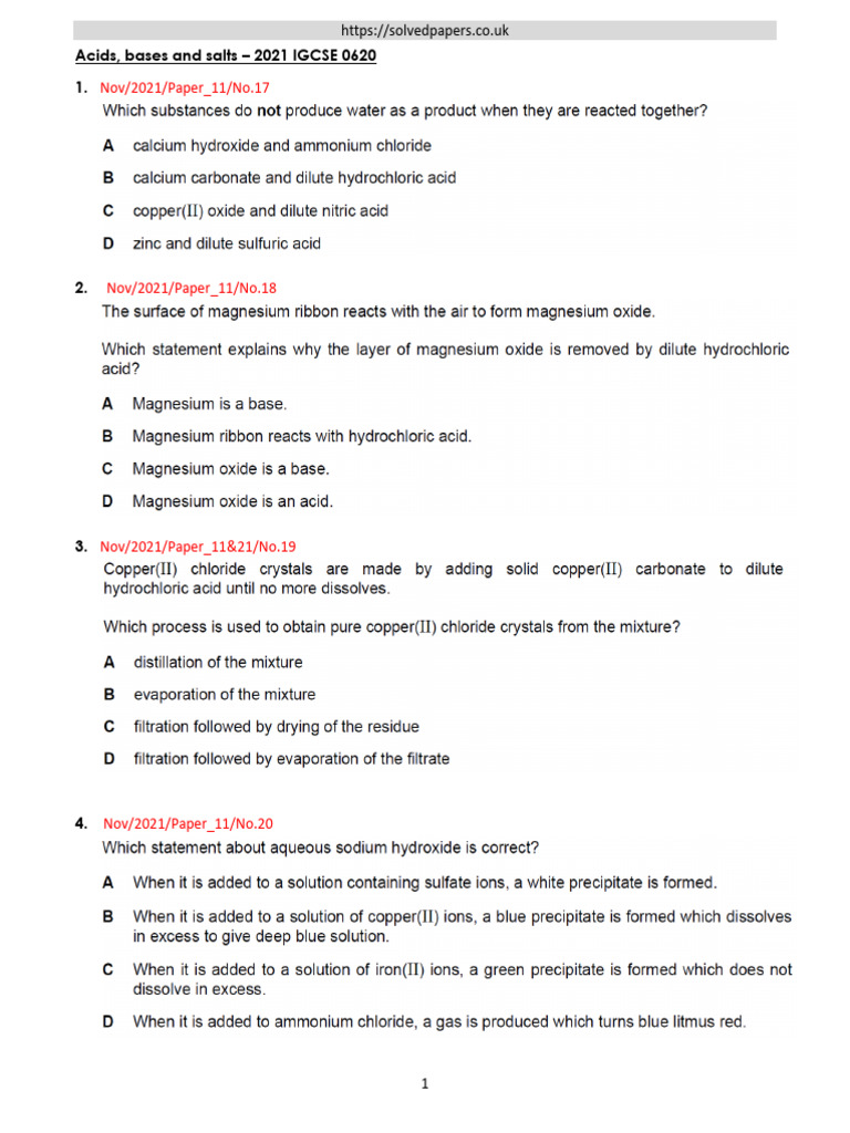 2021N Acids Bases and Salts IGCSE | PDF