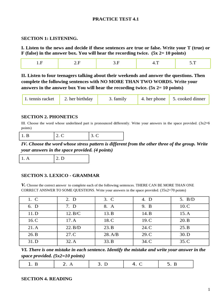Keys - Practice 4 | PDF
