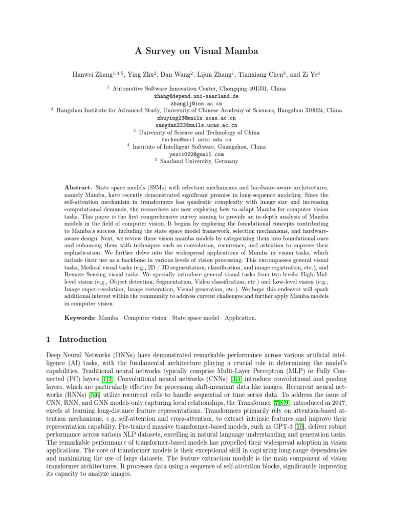 A Survey On Visual Mamba | PDF
