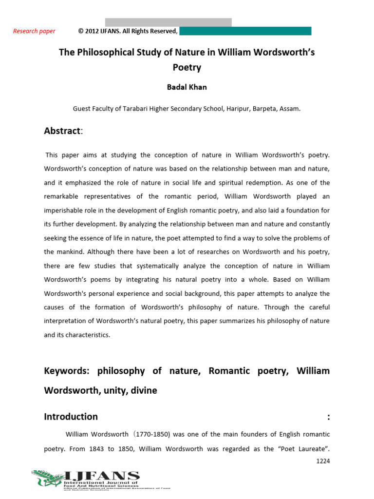 The Philosophical Study of Nature in William Wordsworth's Poetry | PDF ...