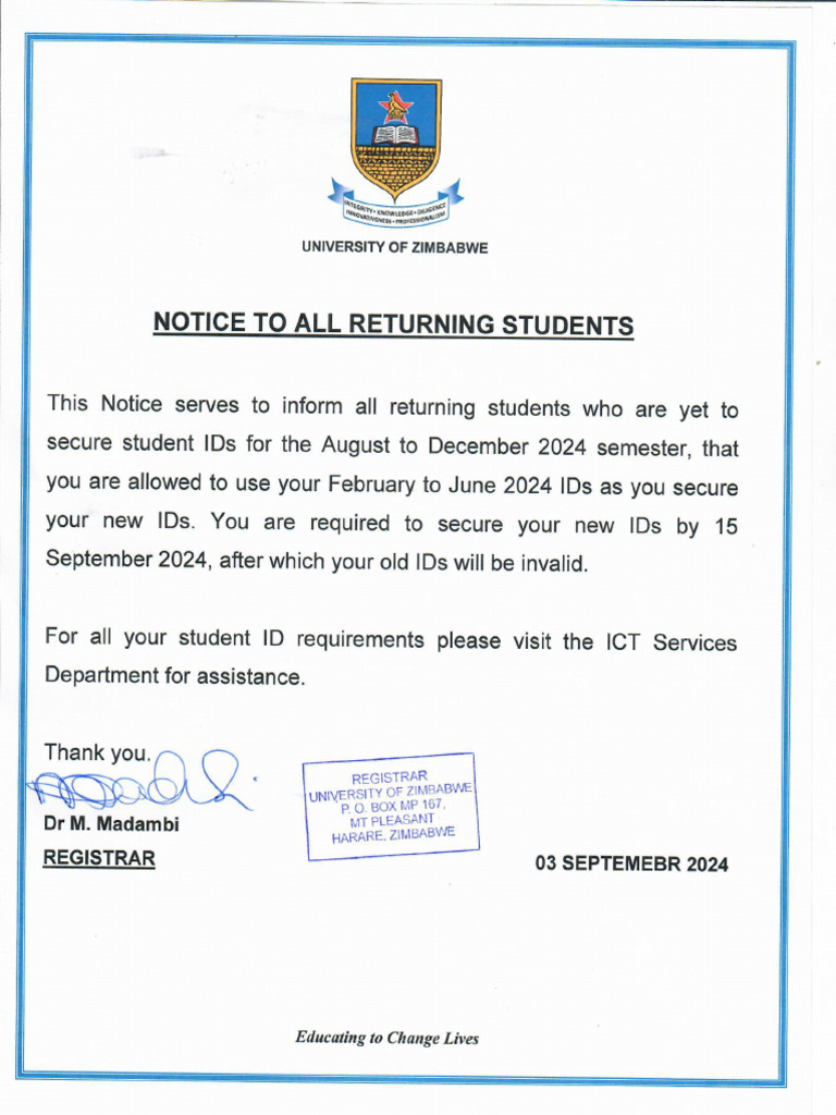 Notice To Returning Students | PDF