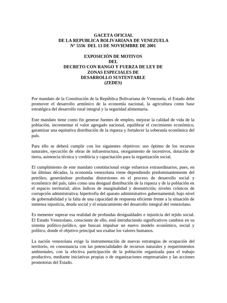 Decreto Con Rango y Fuerza de Ley de Zonas Especiales de Des | PDF