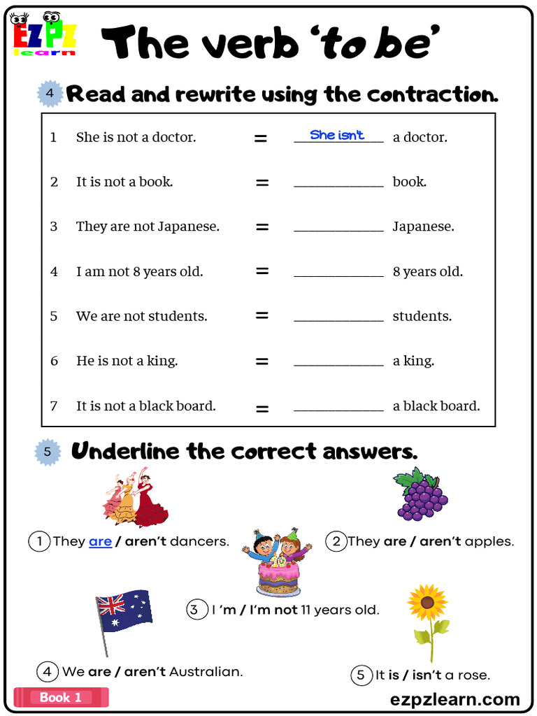 The Verb To Be Simple Present Fill in Contractions Grammar Worksheet | PDF