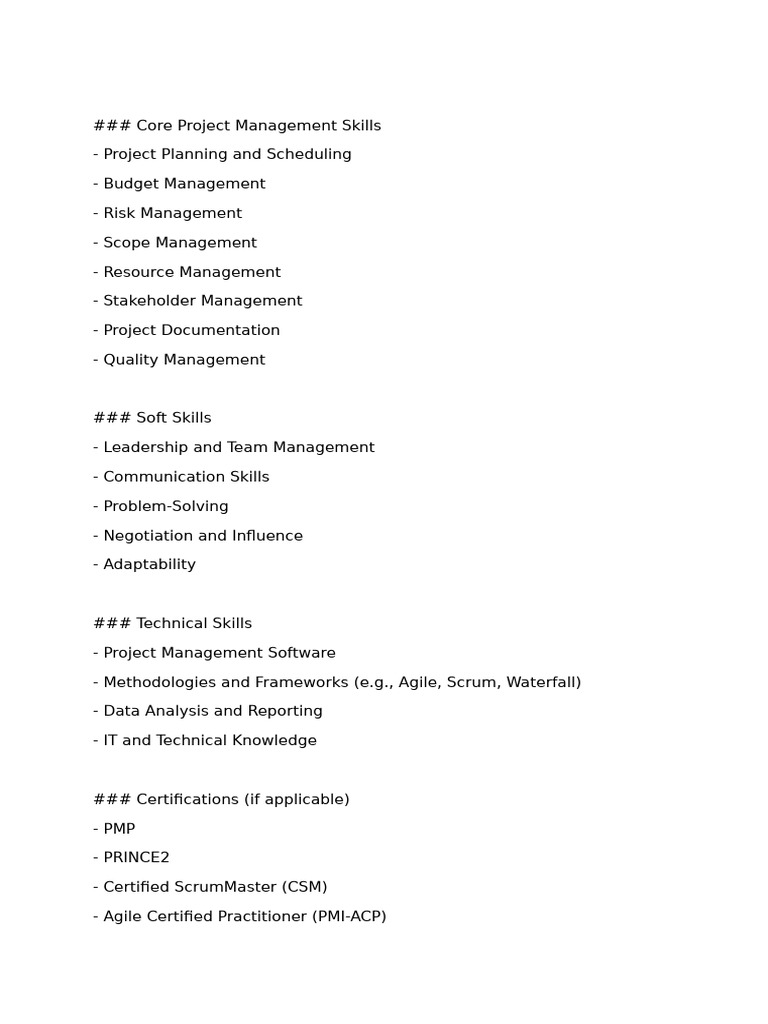 Skill List To Be Updates - PMP | PDF
