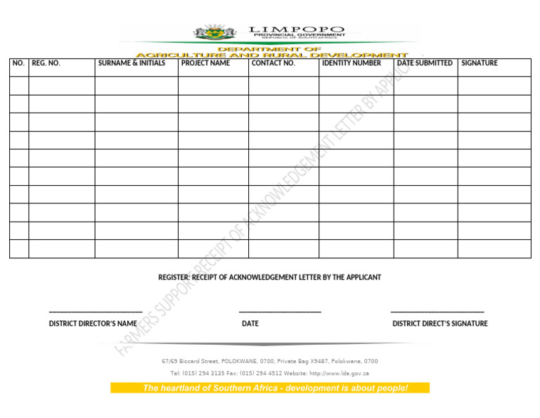 Farmers Support Receipt of Acknowledgement Letter 2025 2026 PDF