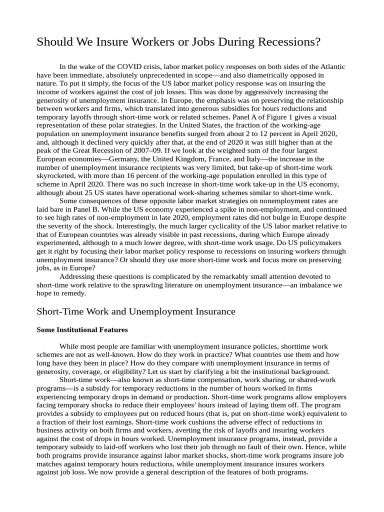 Should We Insure Workers or Jobs During Recessions? | PDF