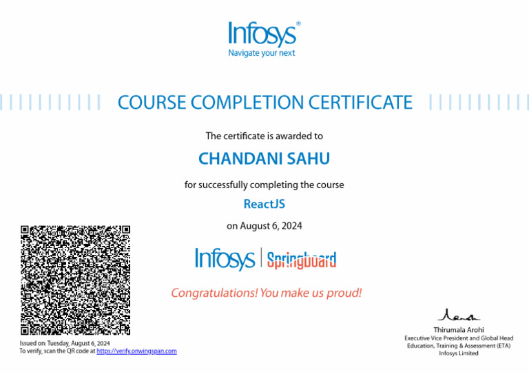 Infosys Certificate | PDF