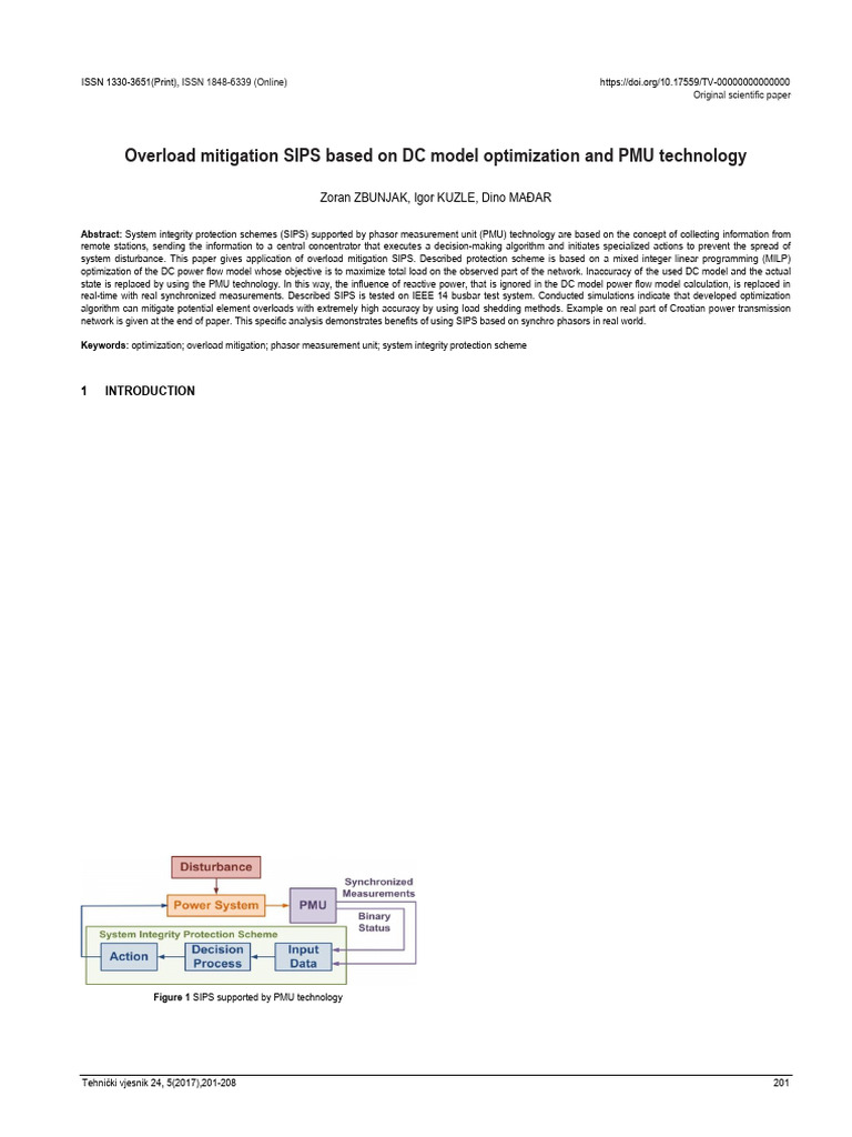 Overload Mitigation SIPS with PMU Tech | PDF | Linear Programming ...